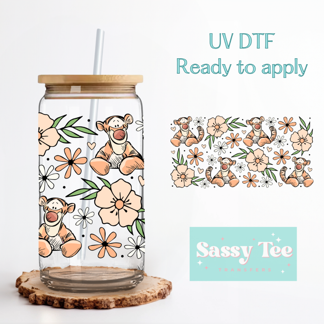 TIGER ORANGE FLOWERS UV DTF Cup Wrap **Preorder/Restock Ships in 5-10 biz days**