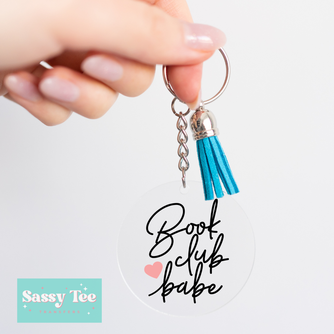 BOOK CLUB BABE UV DTF *DOUBLE SIDED* ROUND KEYCHAIN DECAL **Preorder/Restock Ships in 5-10 biz days**