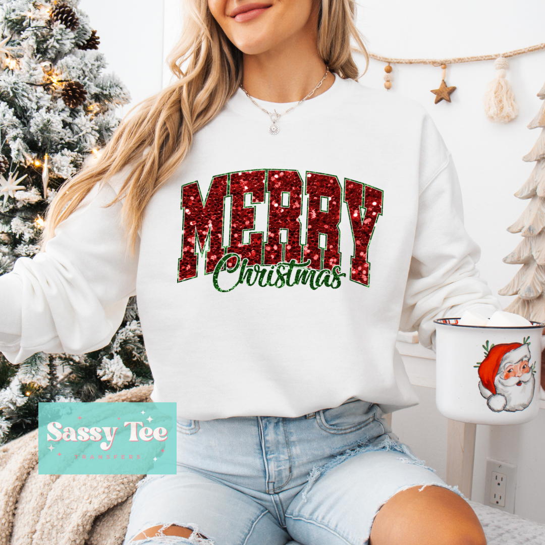 MERRY CHRISTMAS FAUX SEQUIN **Preorder/Restock Ships in 5-10 biz days**
