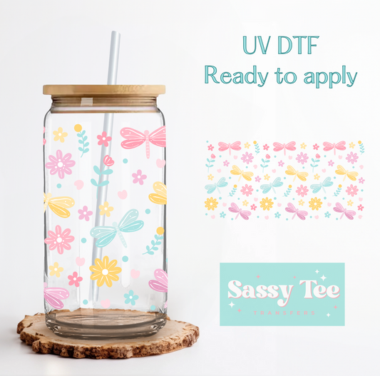 DRAGONFLY PASTEL FLORAL UV DTF CUP WRAP