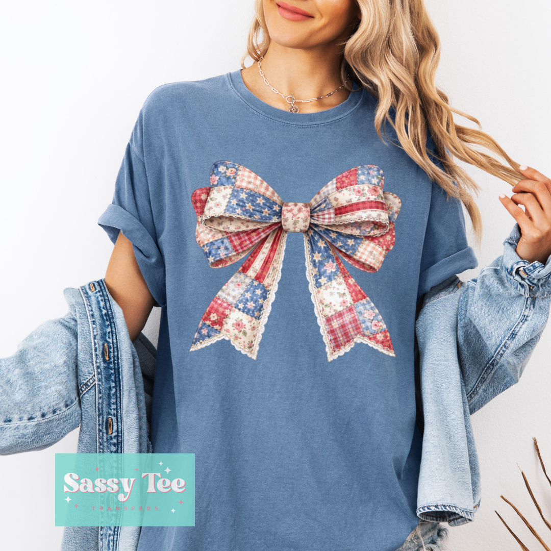 VINTAGE PATCHWORK BOW RED WHITE BLUE **Preorder/Restock Ships in 5-10 biz days**