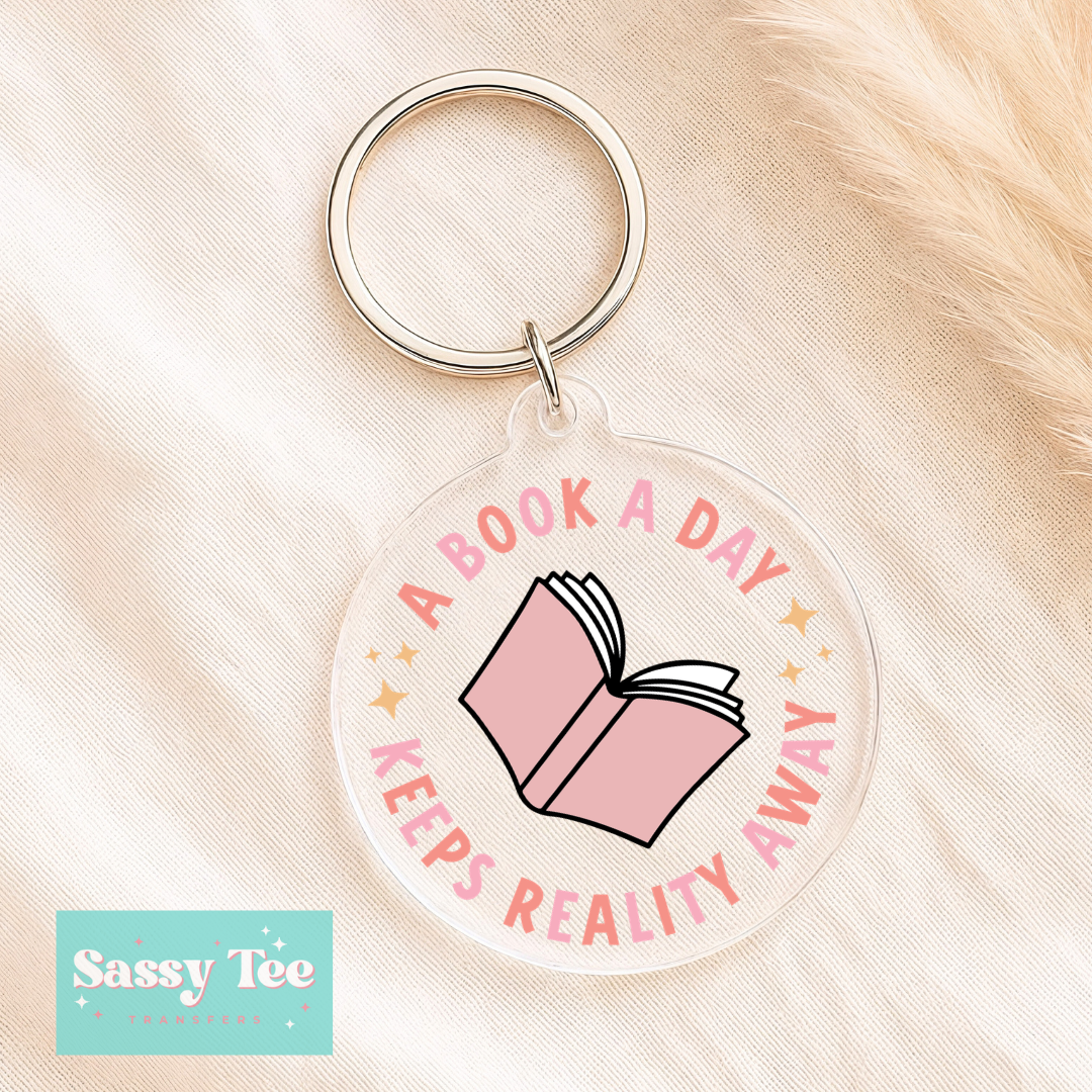 A BOOK A DAY REALITY WAY UV DTF *DOUBLE SIDED* ROUND KEYCHAIN DECAL **Preorder/Restock Ships in 5-10 biz days**