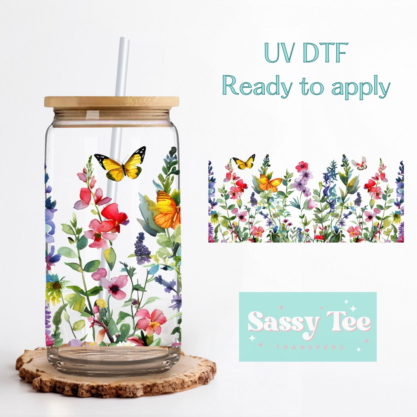 SPRING FLOWERS BUTTERFLIES UV DTF CUP WRAP **Preorder/Restock Ships in 5-10 biz days**