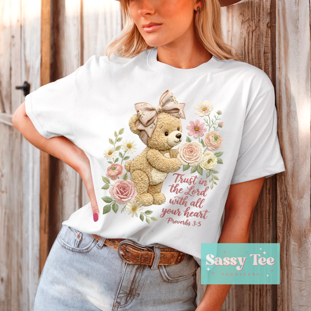 TRUST IN THE LORD TEDDY FLOWERS FAUX YARN **Preorder/Restock Ships in 5-10 biz days**