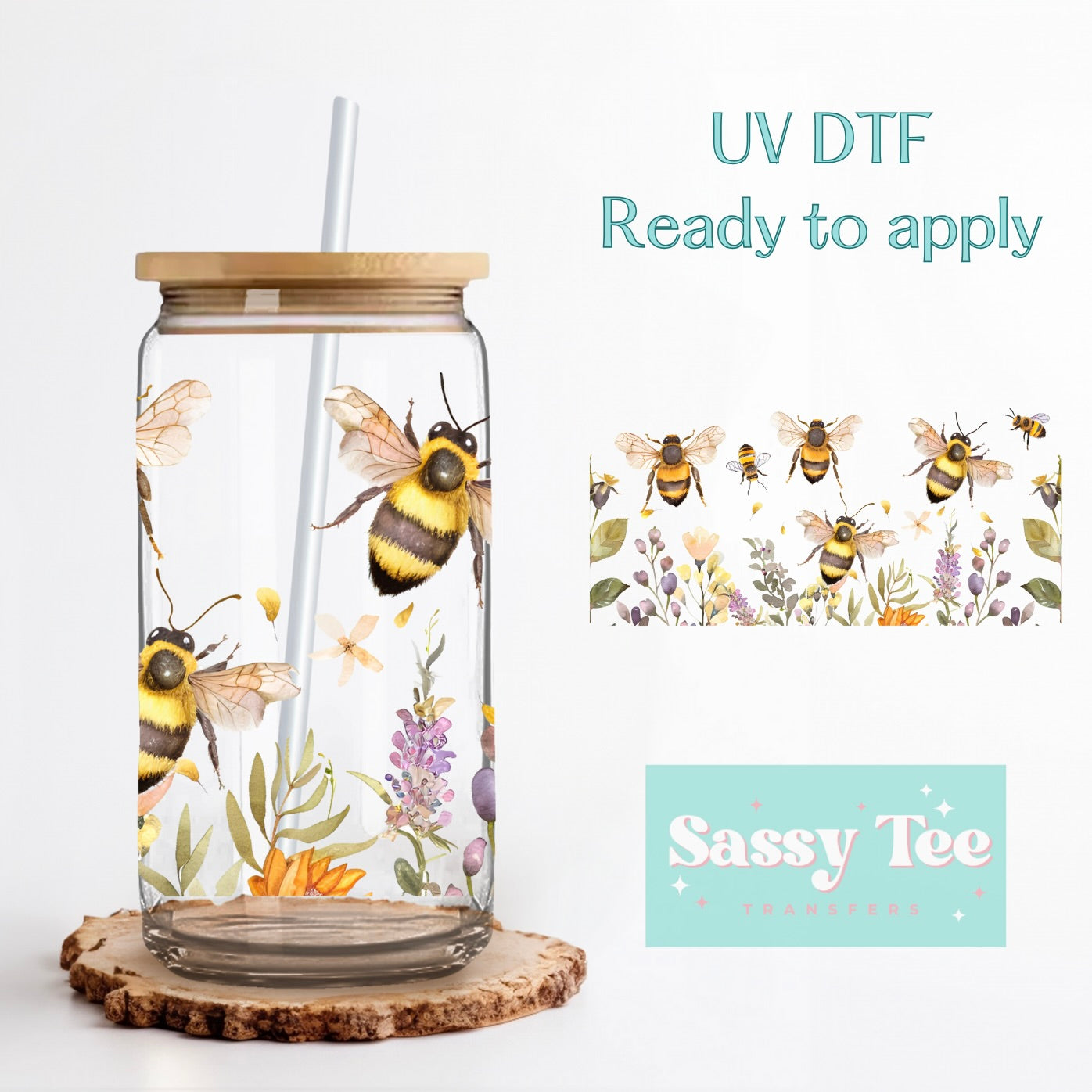 FLORAL BUMBLE BEE UV DTF CUP WRAP **Preorder/Restock Ships in 5-10 biz days**