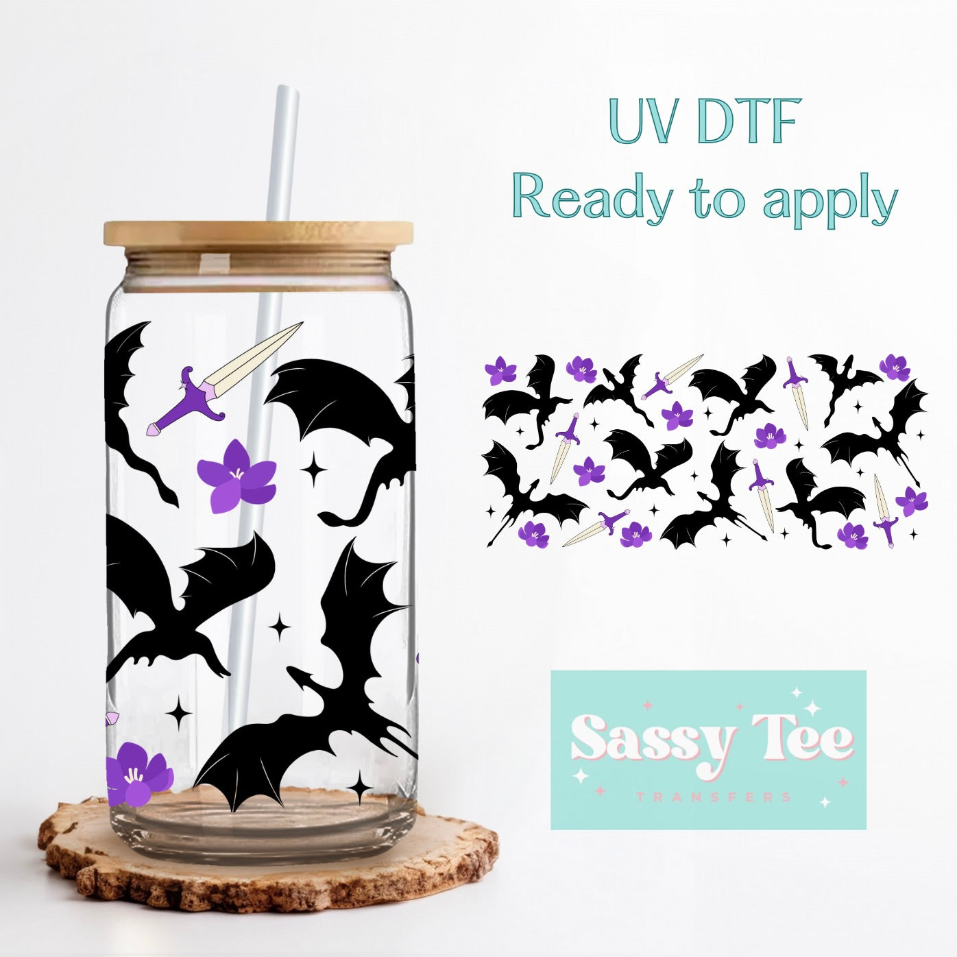 VIOLET DRAGON ONYX STORM BOOK UV DTF CUP WRAP **Preorder/Restock Ships in 5-10 biz days**