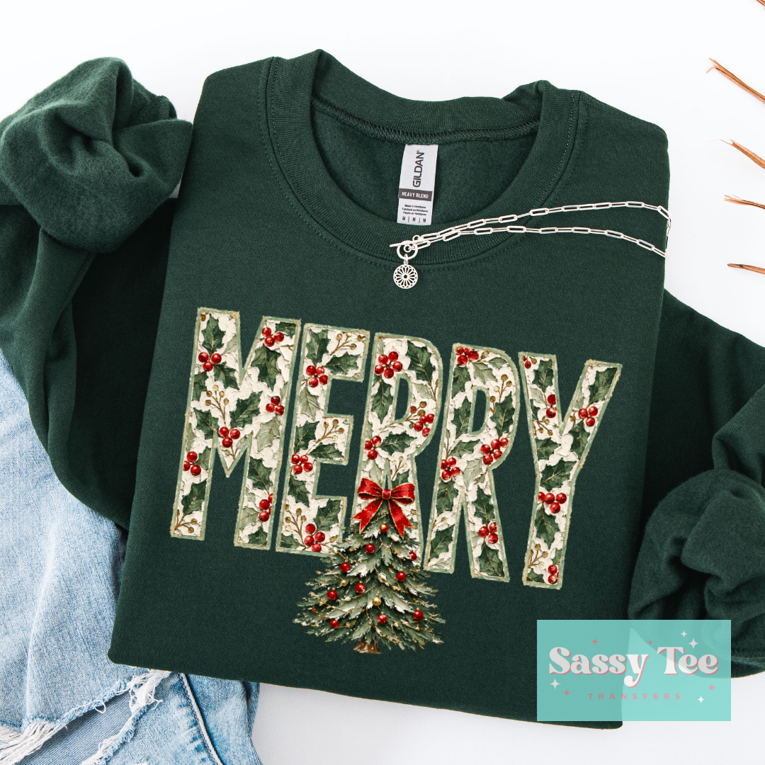 MERRY HOLLY CHRISTMAS TREE FAUX TEXTURE PAINT **Preorder/Restock Ships in 5-10 biz days**