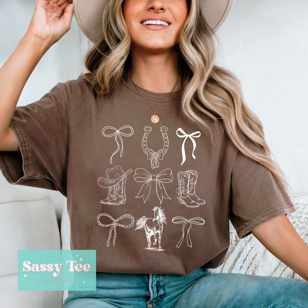 WESTERN HORSE SKETCH WHITE BOWS **Preorder/Restock Ships in 5-10 biz days**