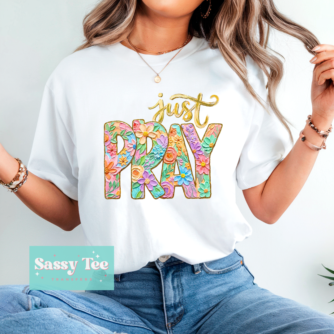 JUST PRAY FLORAL GOLD FAUX TEXTURE PAINT **Preorder/Restock Ships in 5-10 biz days**