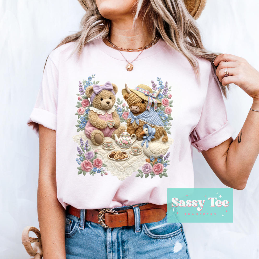 TEDDY HIGHLAND COW GOOSE PICNIC SPRING PASTEL FLOWERS **Preorder/Restock Ships in 5-10 biz days**