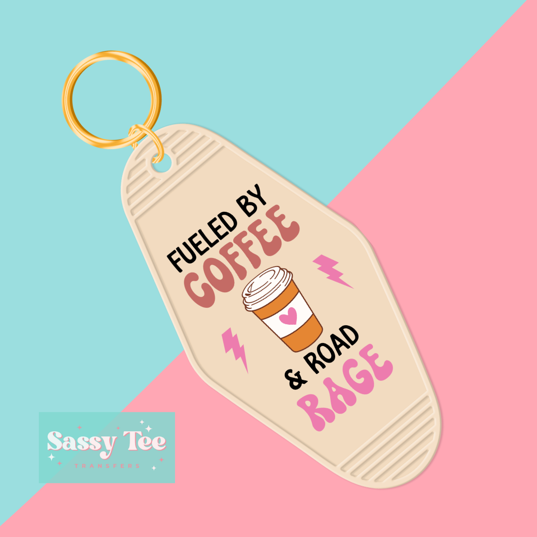 FUELED BY COFFEE & ROAD RAGE UV DTF KEYCHAIN DECAL **Preorder, Ships in 5-10 biz days**