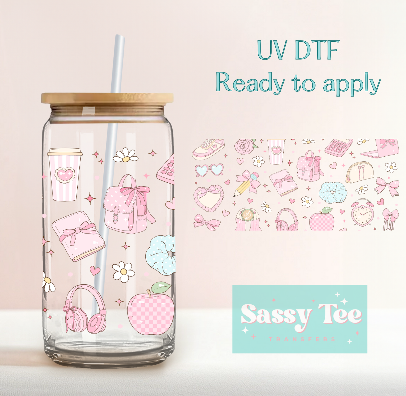 OFFICE SCHOOL BOWS UV DTF CUP WRAP