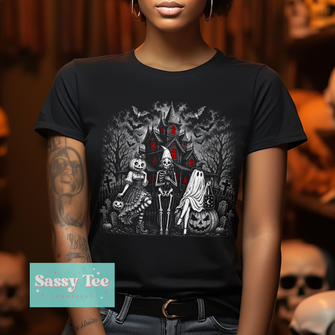 SPOOKY LADIES RED HAUNTED HOUSE For Darker Colors **Preorder/Restock Ships in 5-10 biz days**
