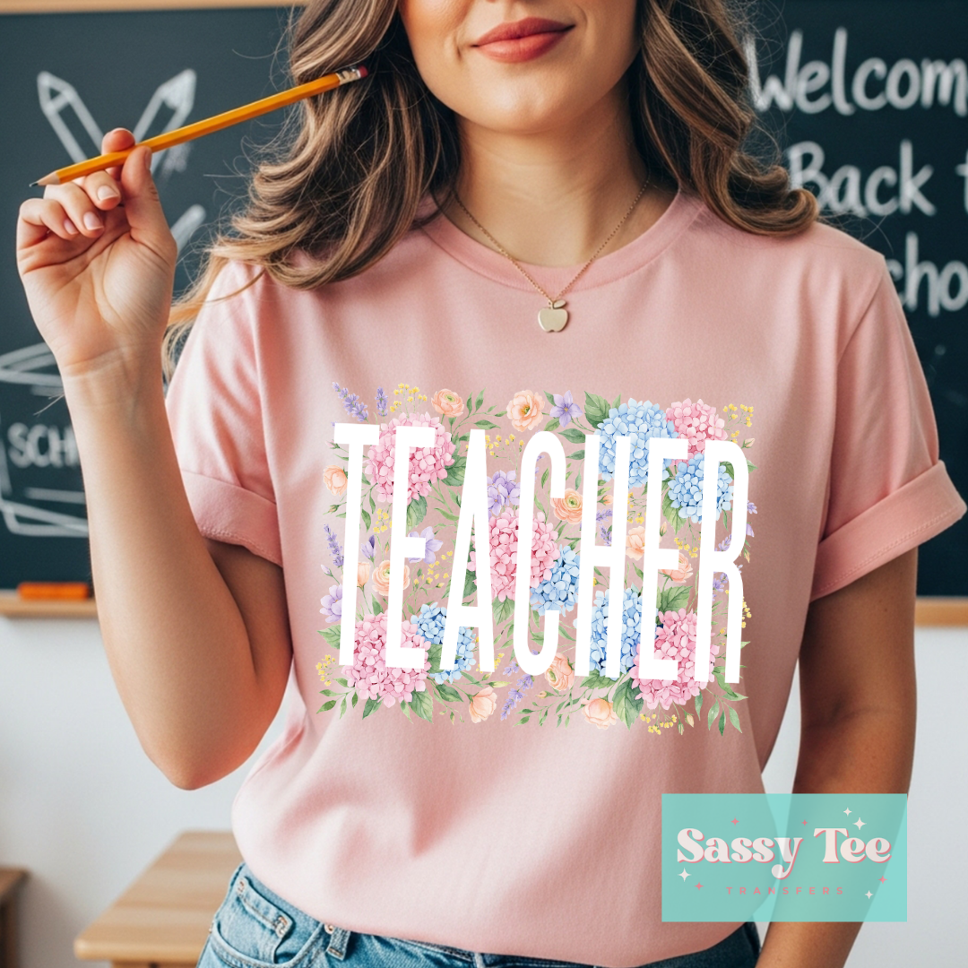 TEACHER WHITE HYDRANGEA FLORAL **Preorder/Restock Ships in 5-10 biz days**