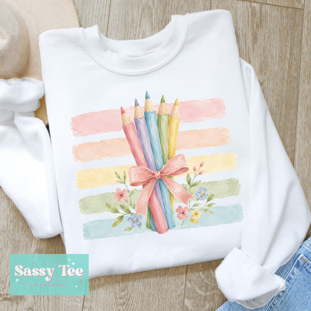 PENCILS BOW WATERCOLOR PASTEL TEACH SCHOOL ART **Preorder/Restock Ships in 5-10 biz days**