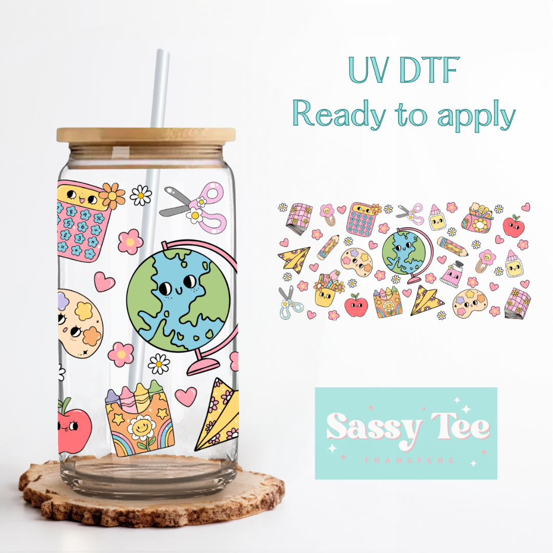 TEACHER SCHOOL GLOBE *DOUBLE SIDED* UV DTF CUP WRAP **Preorder/Restock Ships in 5-10 biz days**
