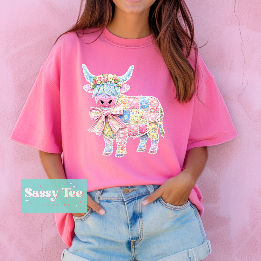 PASTEL HIGHLAND COW SPRING PATCHWORK **Preorder/Restock Ships in 5-10 biz days**