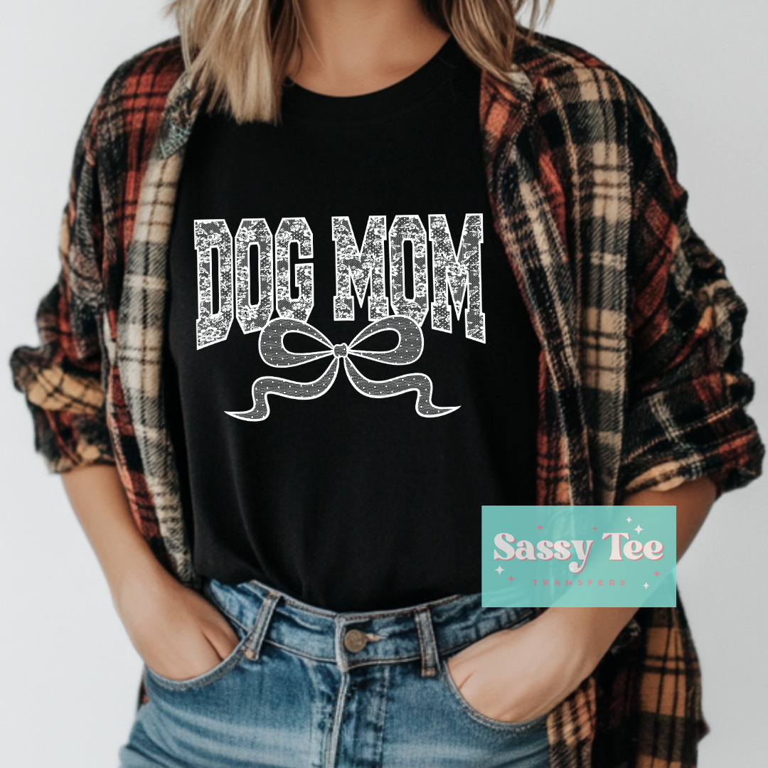 DOG MOM WHITE FLORAL LACE BOW