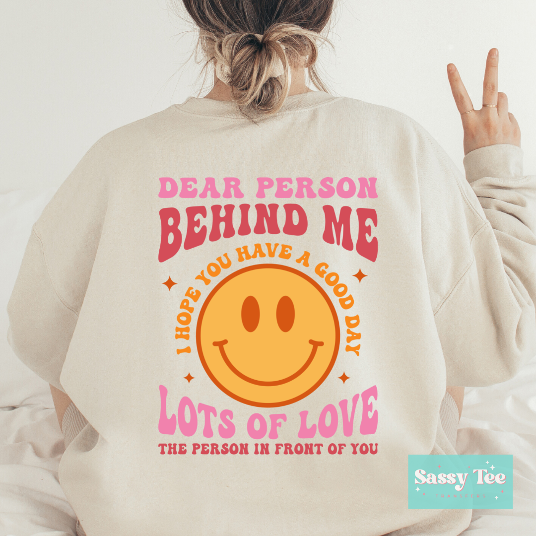 DEAR PERSON BEHIND ME... LOTS LOVE SMILEY Front + Back SET **Restock Preorder Ships in est. 5-10 biz days**