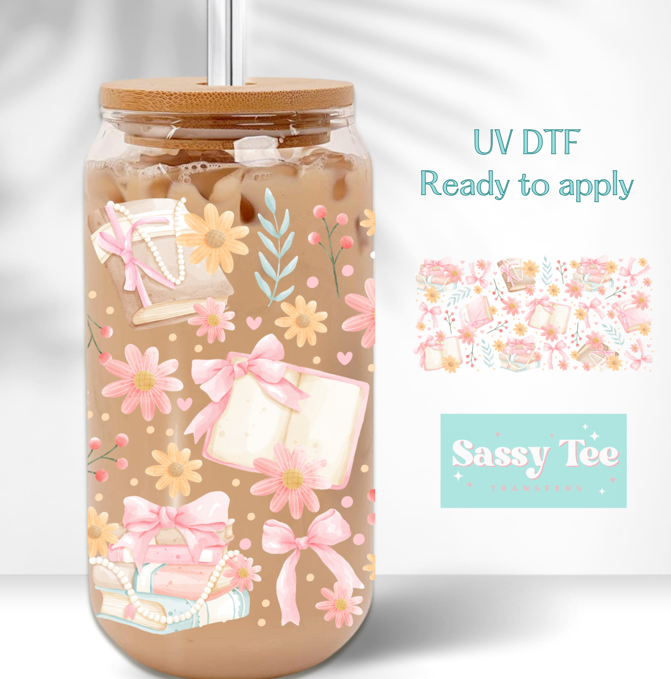 PASTEL FLORAL BOOKS UV DTF CUP WRAP
