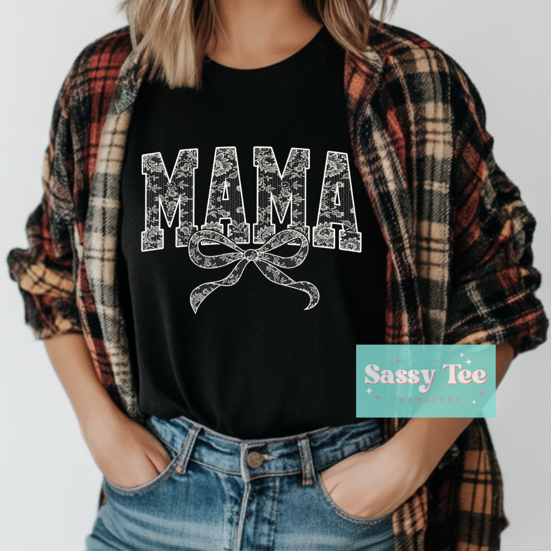 MAMA WHITE FLORAL LACE BOW