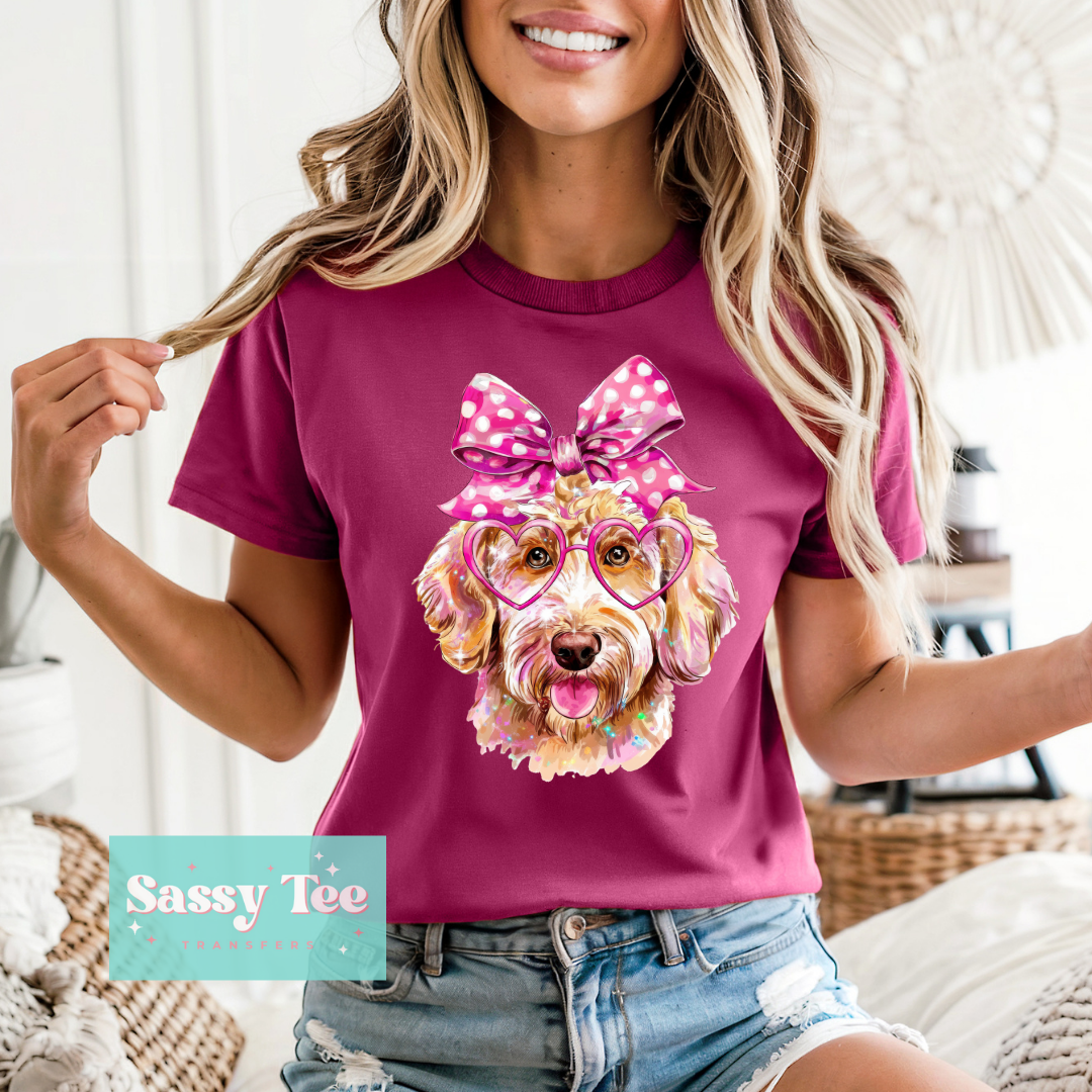 GOLDENDOODLE PINK BOW SPARKLE **Preorder/Restock Ships in 5-10 biz days**