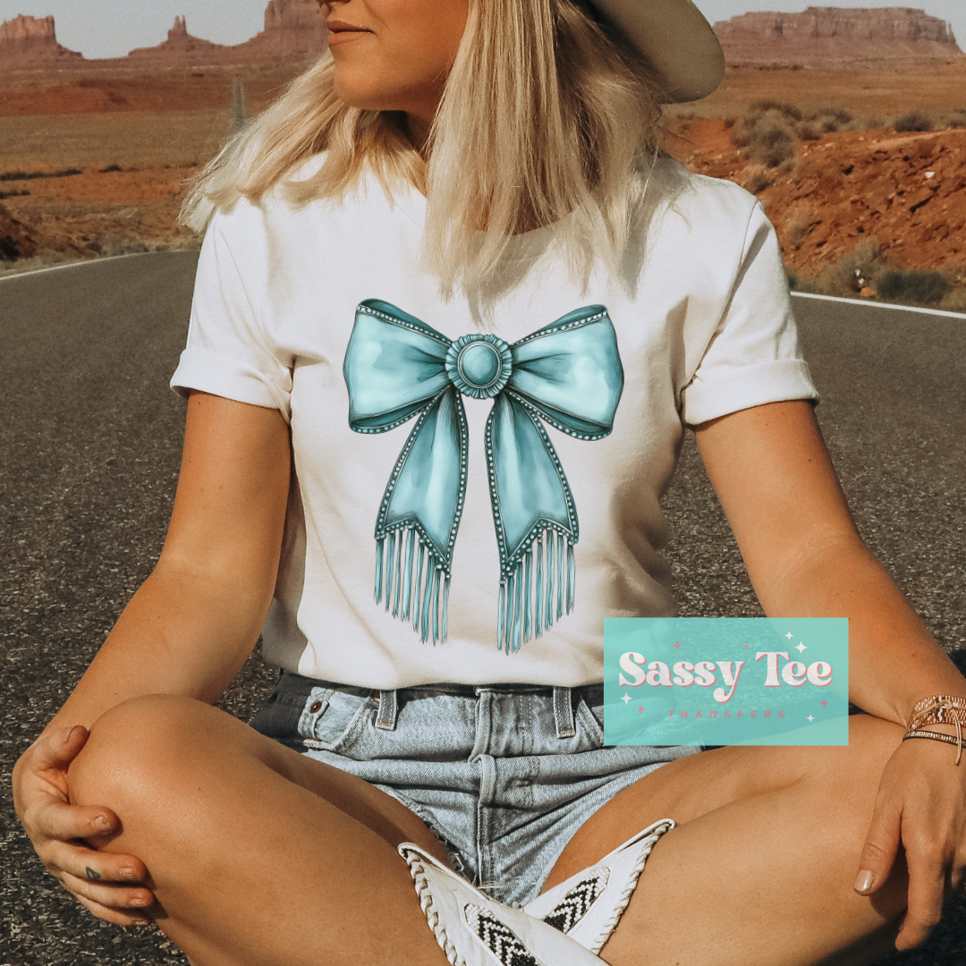 TURQUOISE LEATHER WESTERN BOW COQUETTE