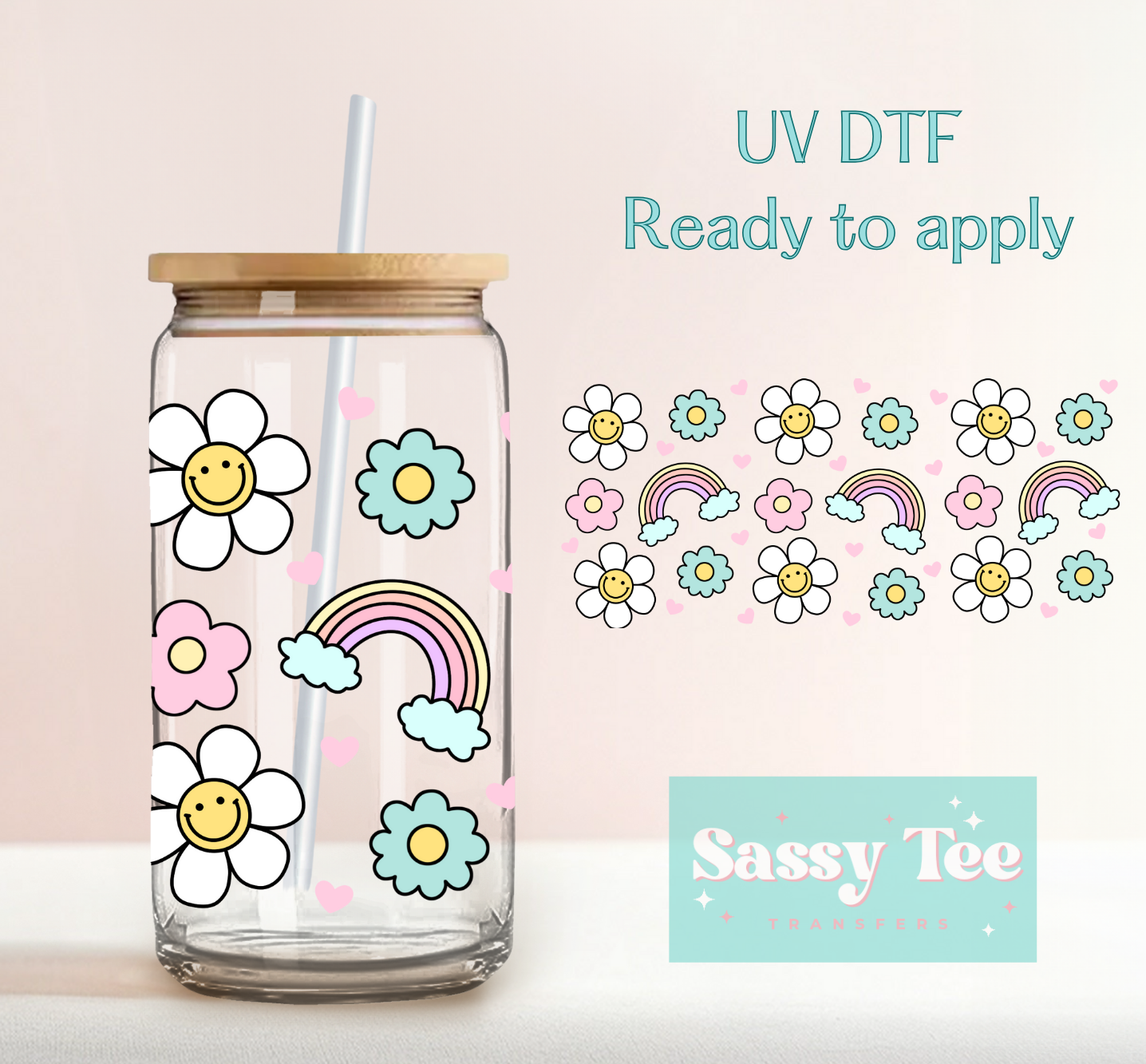 RETRO RAINBOW SUNFLOWER UV DTF CUP WRAP *Preorder, Ships in 5-9 biz days*