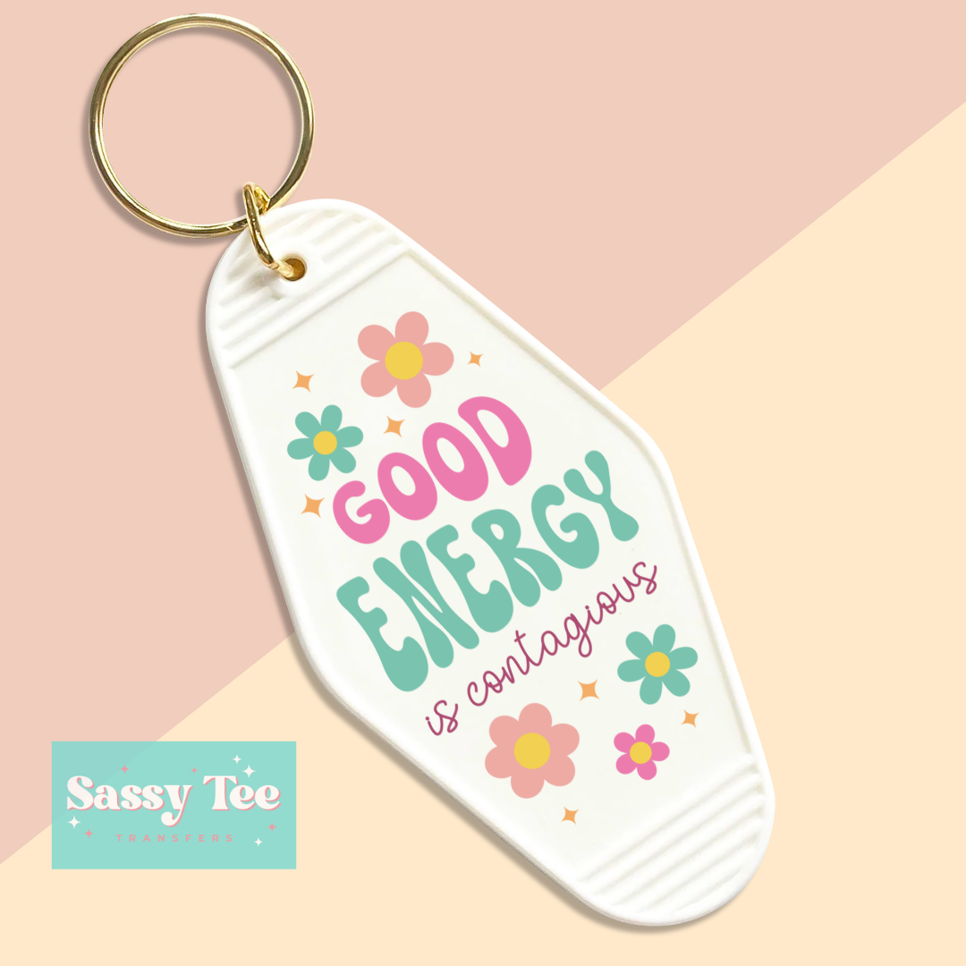 GOOD ENERGY IS CONTAGIOUS RETRO UV DTF KEYCHAIN DECAL **Preorder Ships in 5-10 biz days**