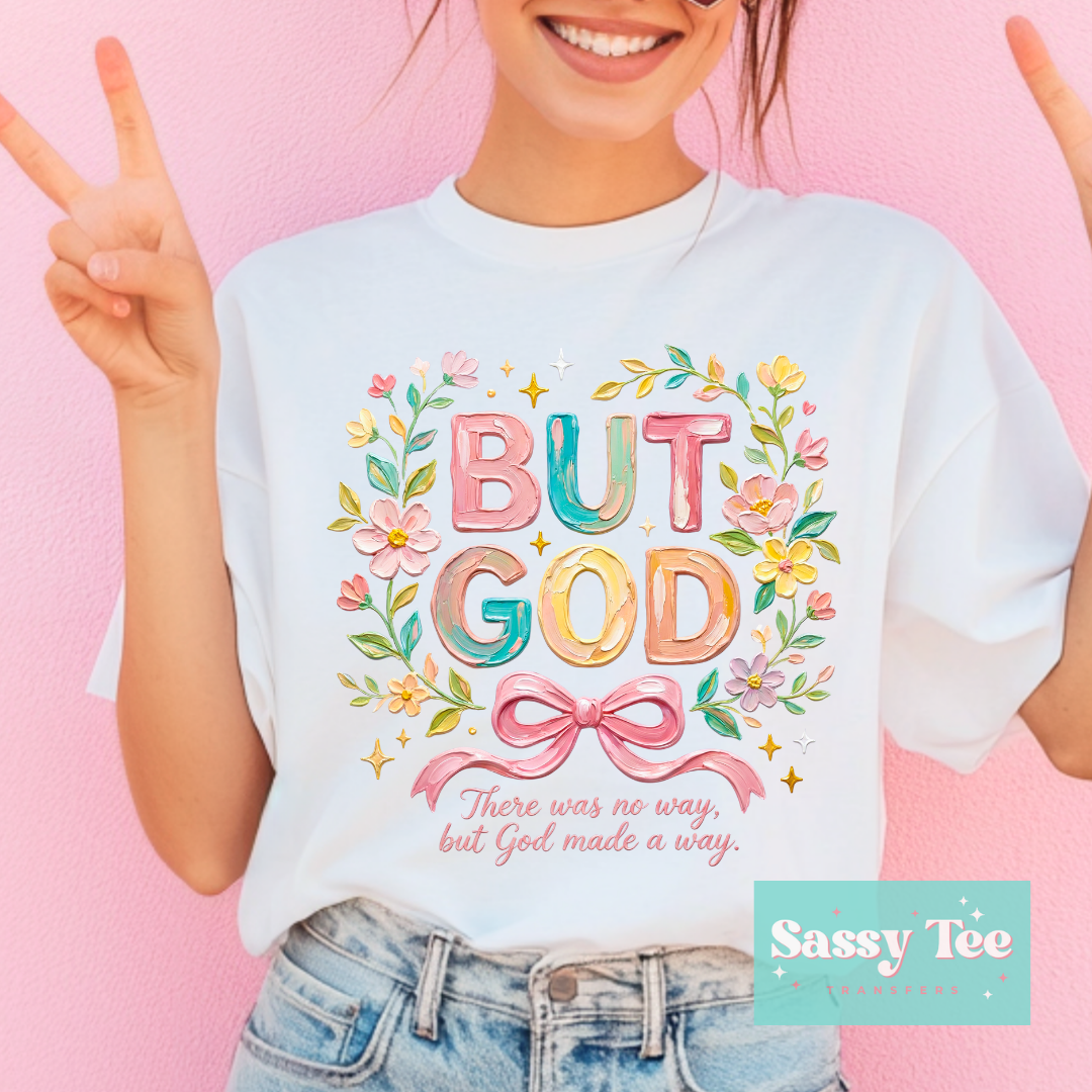 BUT GOD PASTEL FLORAL BOW FAUX TEXTURED PAINT **Preorder/Restock Ships in 5-10 biz days**