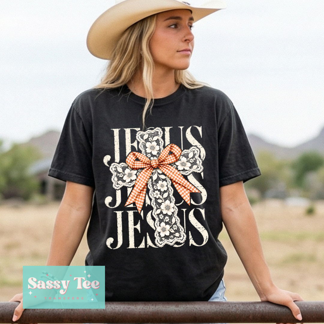 JESUS LACE CROSS PLAID BOW **Preorder/Restock Ships in 5-10 biz days**