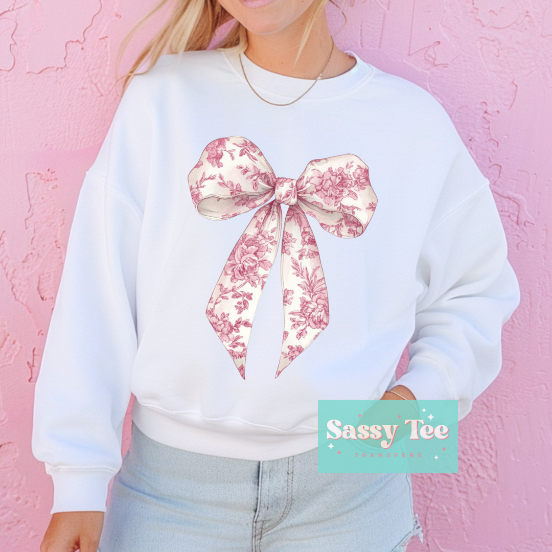 PINK FLORAL TOILE BOW COQUETTE