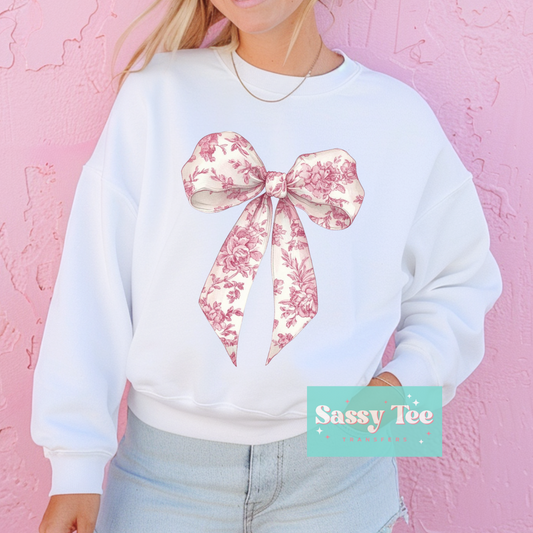 PINK FLORAL TOILE BOW COQUETTE