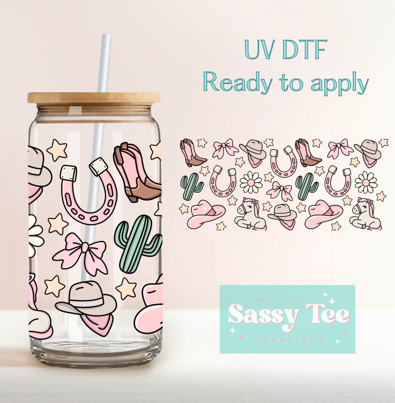 WESTERN PINK BOW UV DTF CUP WRAP