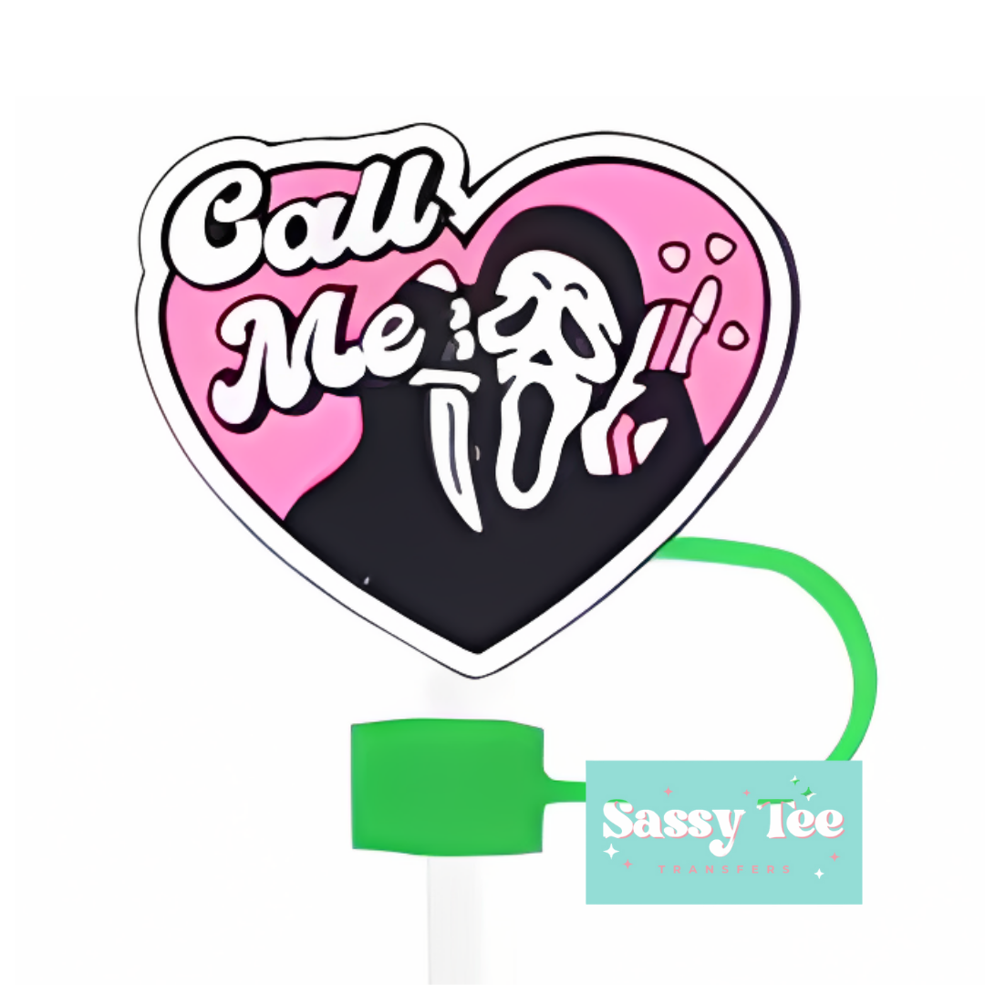 CALL ME SCREAM HORROR PINK HEART Straw Topper Two Size options