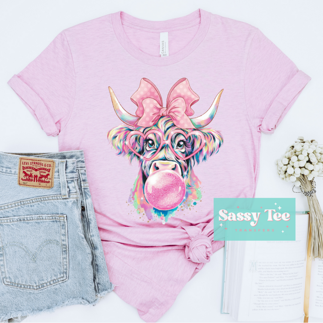 HIGHLAND COW PASTEL BUBBLEGUM BOW **Preorder Ships in 5-10 biz days**