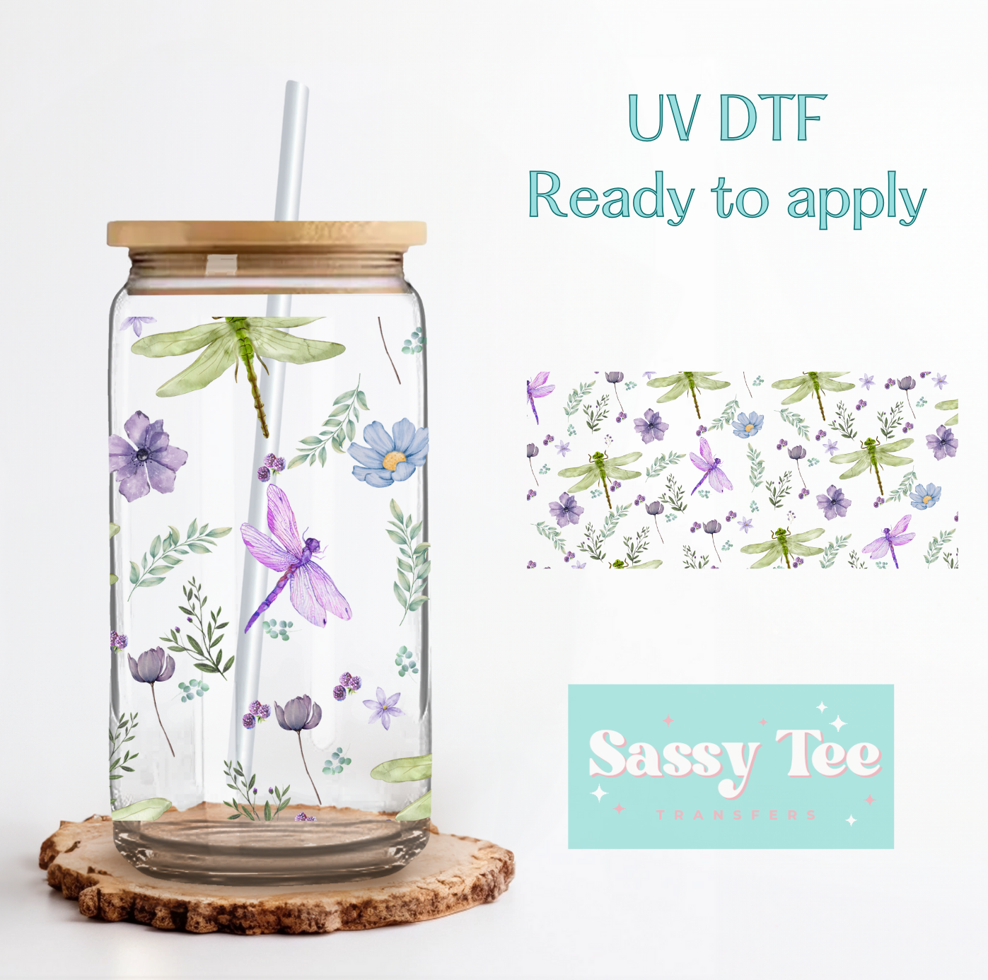 DRAGONFLY PURPLE COTTAGECORE UV DTF CUP WRAP **Preorder Ships in 5-10 biz days**