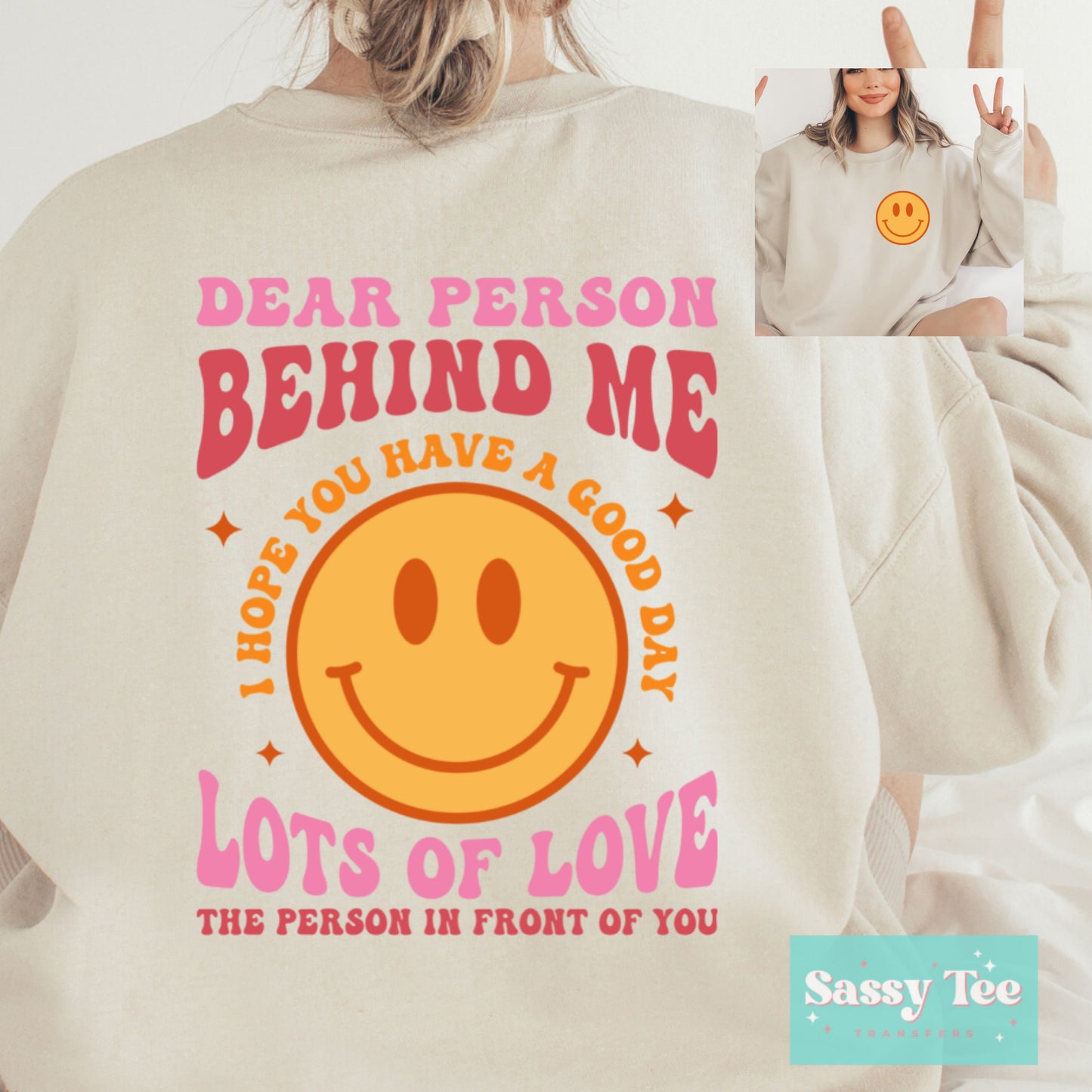 DEAR PERSON BEHIND ME... LOTS LOVE SMILEY Front + Back SET **Restock Preorder Ships in est. 5-10 biz days**