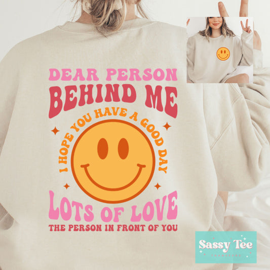 DEAR PERSON BEHIND ME... LOTS LOVE SMILEY Front + Back SET **Restock Preorder Ships in est. 5-10 biz days**