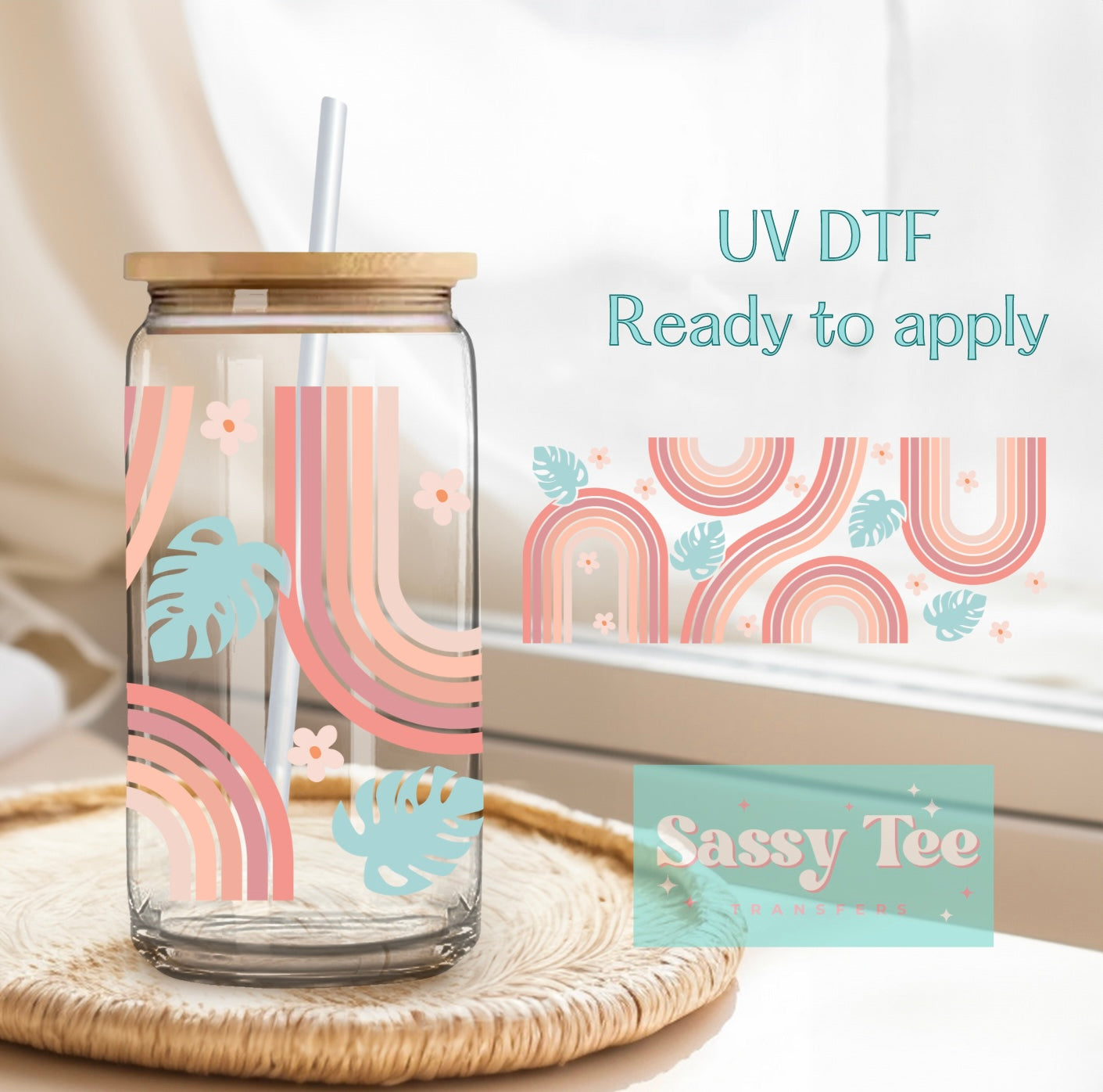MONSTERA PLANT RAINBOW RETRO UV DTF CUP WRAP *Limited Restock Starts shipping 9/3*