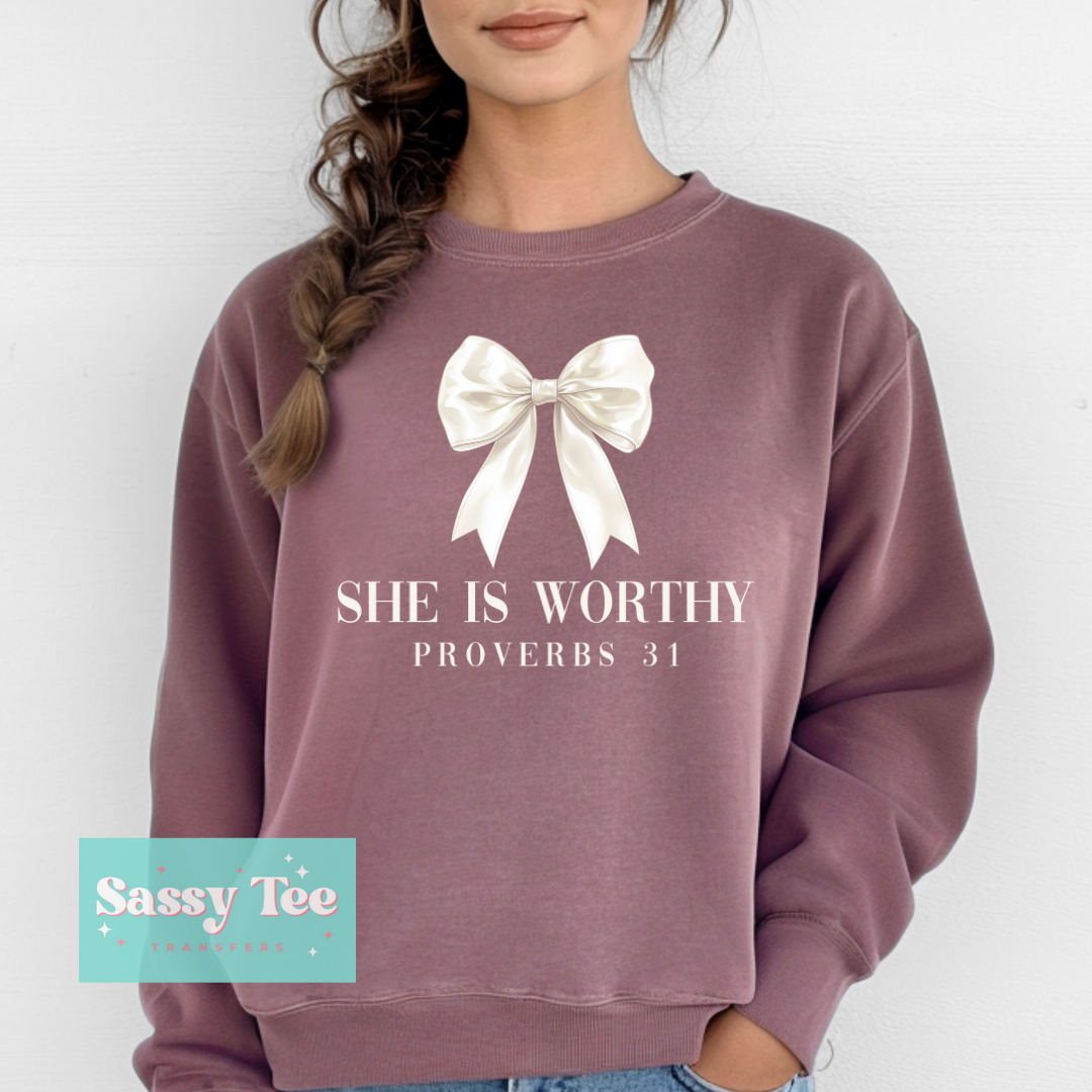 SHE IS WORTHY WHITE BOW **Preorder/Restock Ships in Est. 5-12 biz days**