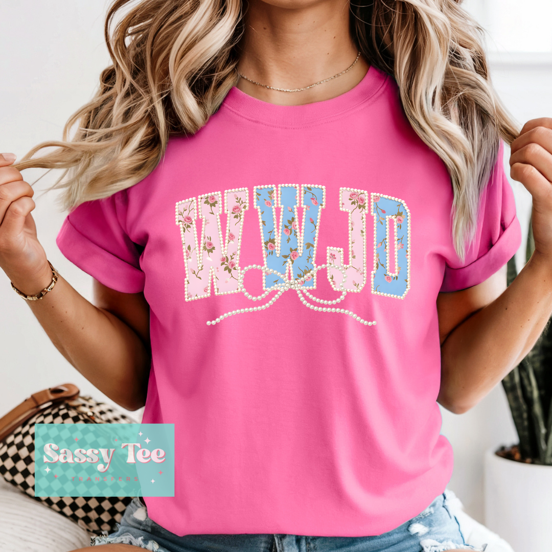 WWJD FAITH FLORAL FAUX PEARL **Preorder/Restock Ships in 5-10 biz days**