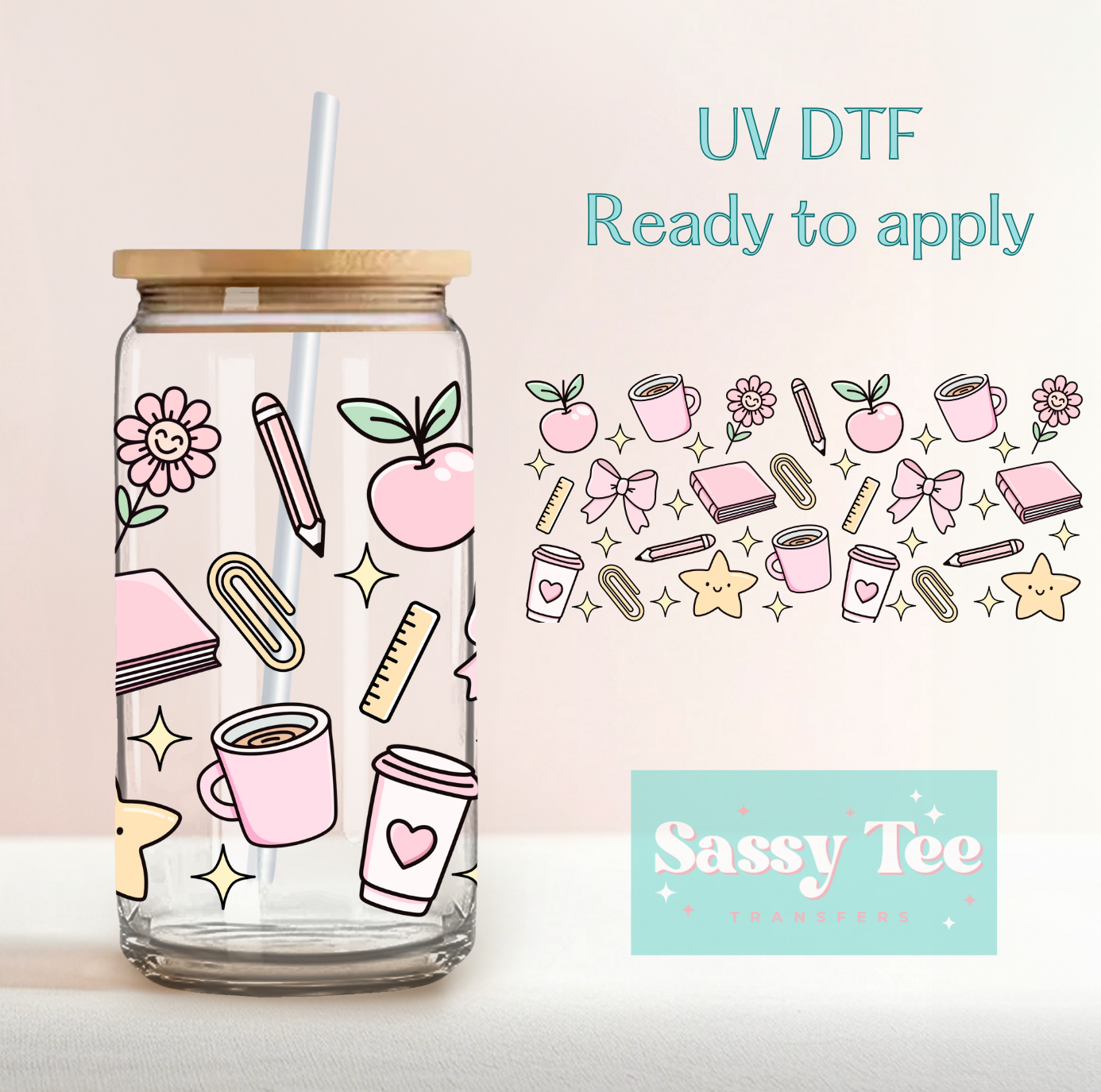 TEACH APPLE FLOWERS UV DTF CUP WRAP