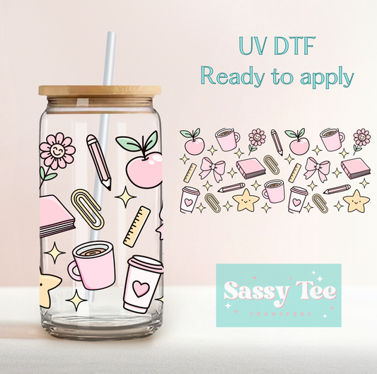 TEACH APPLE FLOWERS UV DTF CUP WRAP