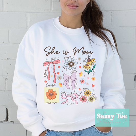 SHE IS MOM BOWS FLOWERS FAITH
