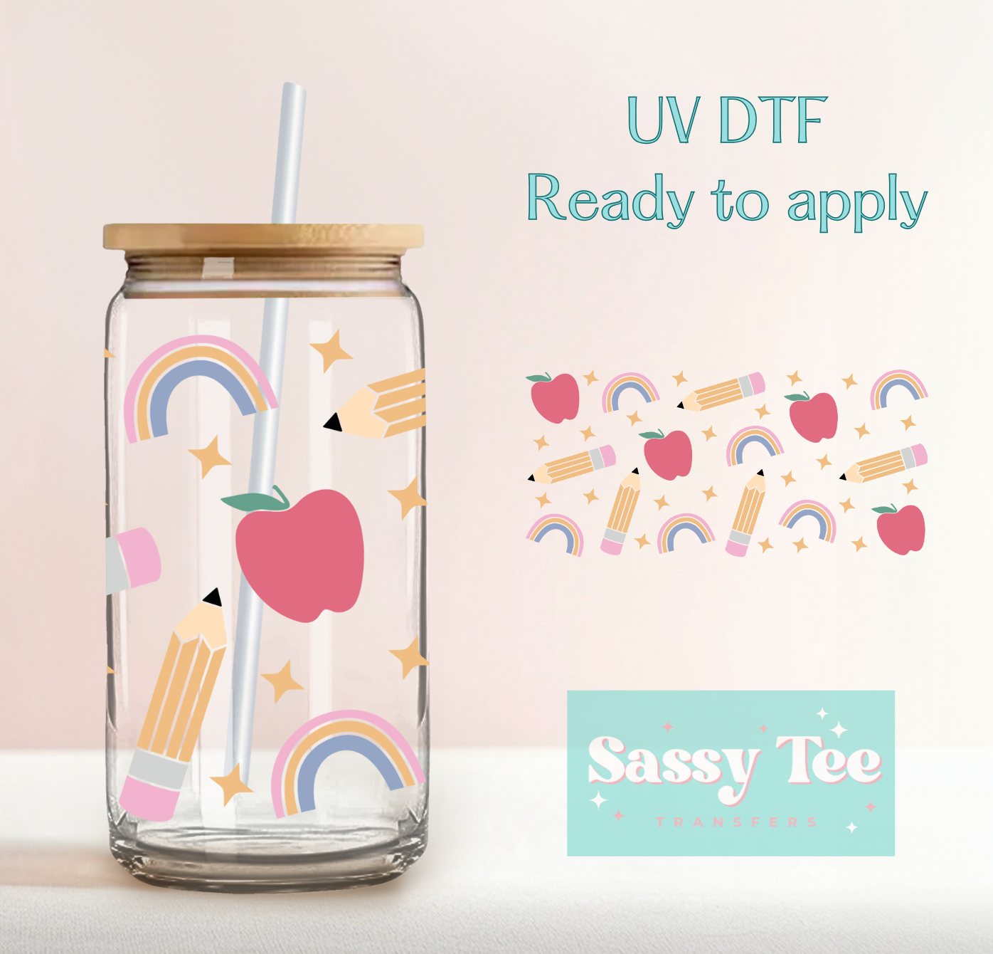 TEACH PENCIL RAINBOW UV DTF CUP WRAP