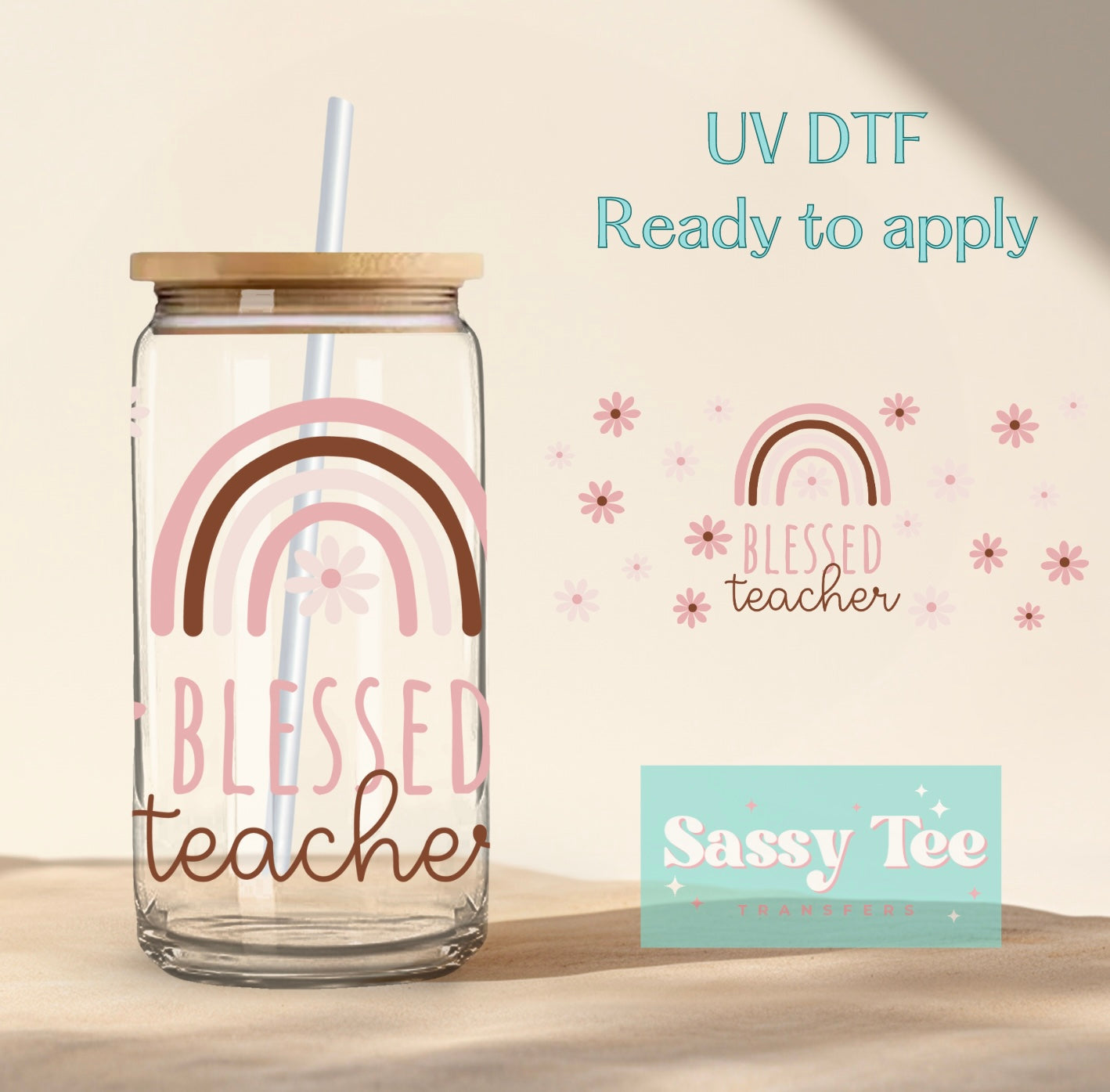 RETRO BLESSED TEACHER UV DTF CUP WRAP