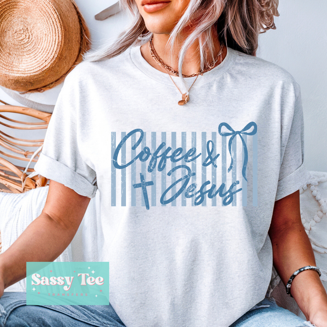 COFFEE & JESUS BLUE BOW STRIPES **Preorder/Restock Ships in 5-10 biz days**