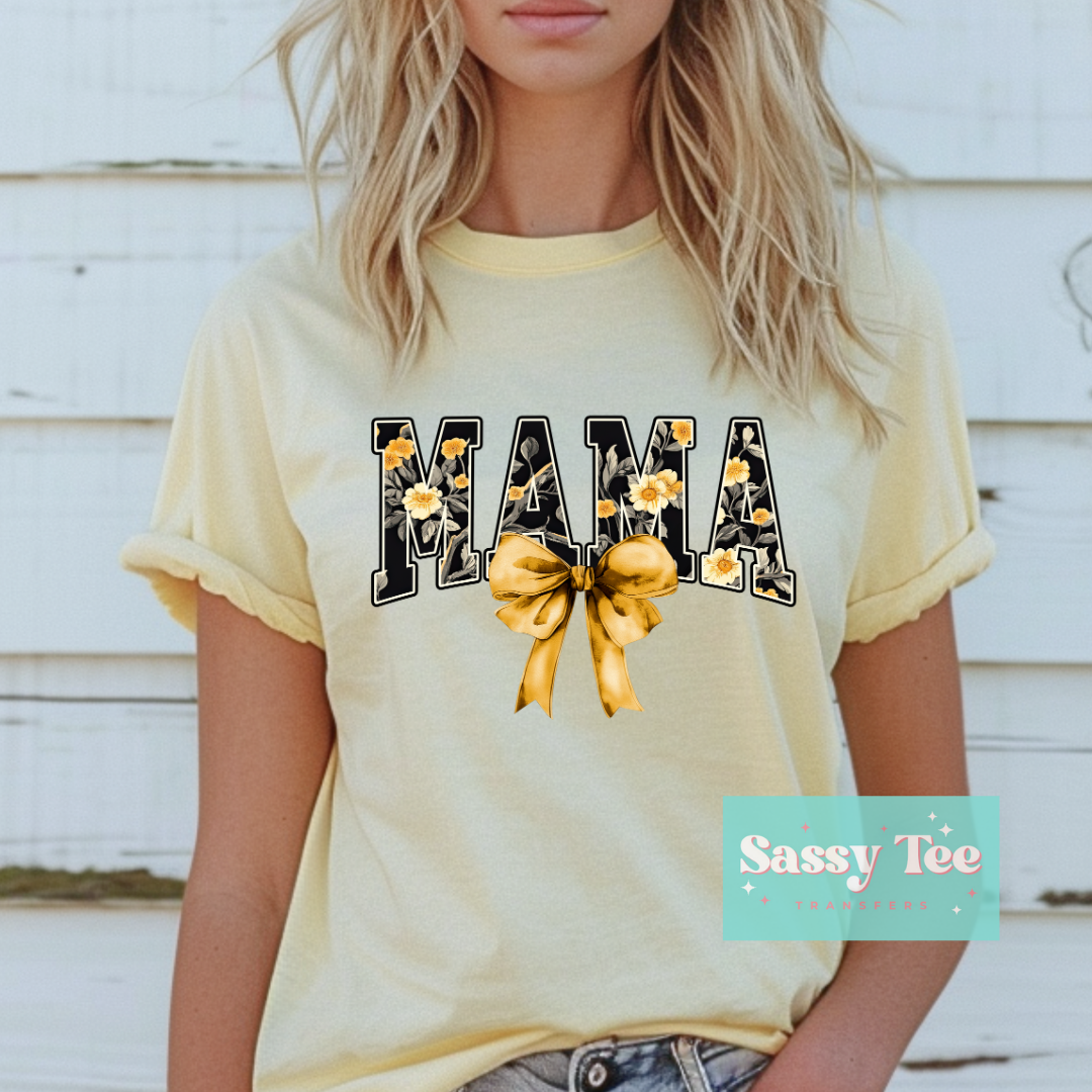 MAMA YELLOW BLACK FLORAL BOW **Preorder Ships in 5-10 biz days**