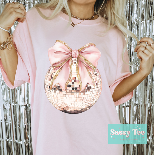 NYE DISCO BALL PINK GOLD COQUETTE BOW